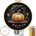 FONNUY Pumpkin Embroidery Kit for Beginners, Pre-Stamped Pattern Kits for Adults with Hoop, Easy to Follow Color Thread Needlework, 8'' Hoop (Witch Hat 2)