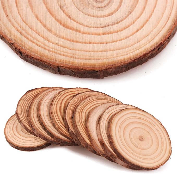 Unfinished Natural Wood Slices 30Pcs 2.4-2.8 Inch Round Wood Discs for Crafts Wood Christmas Ornaments,Wedding Centerpieces Paintings DIY Crafts Disc Coasters