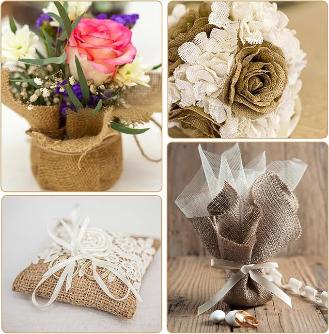 36 Pcs 12 x 12 Inches Burlap Squares - Natural Jute Fabric Placemats for Farmhouse, Wedding & Home Decor, Multipurpose Rustic Table Cover & Craft Supplies