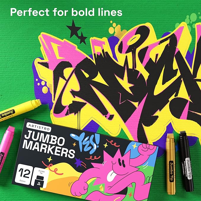 ARTISTRO 12 Jumbo Markers for Poster and Banner, Glass Marking, Rock Painting, Ceramic, Wood, Fabric, Scrapbooking, DIY Craft Making, Coloring - Acrylic Paint Pens with Thick Large Tip