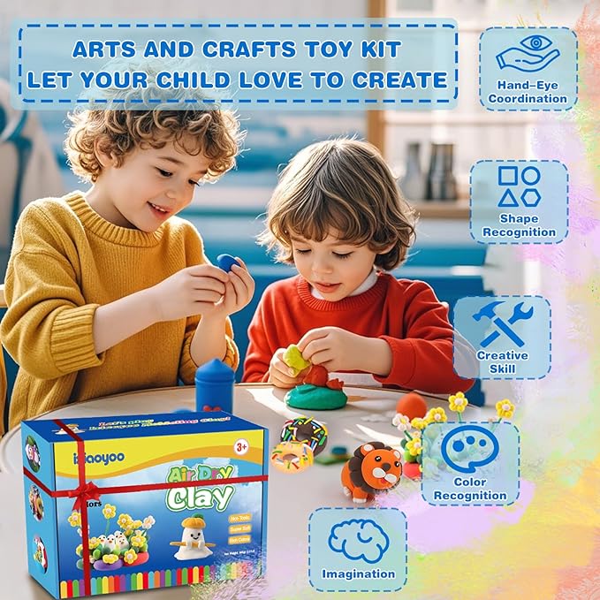 Air Dry Clay, 50 Colors Modeling Magic Clay for Kids, Soft & Non-Sticky, Creative DIY School Arts & Crafts Kit, Home Party Favors, Toys Gifts for Age 3 4 5 6 7 8+ Years Old Boys Girls Kids