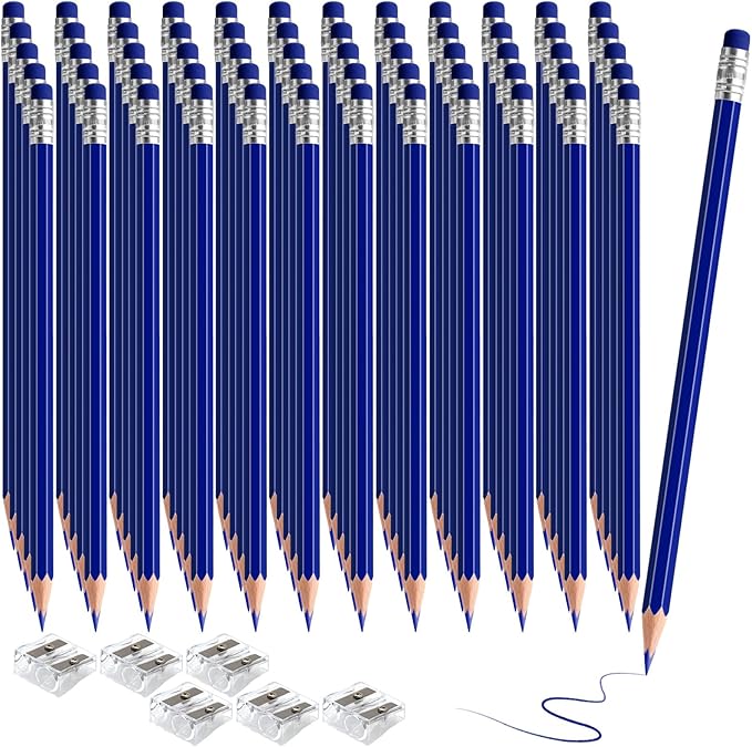 120 PCS Dark Blue Checking Pencils Erasable Colored Pencils with Eraser Pre-Sharpened 2 HB for Checking, Grading, Tests & Office/School Supplies (Dark Blue)