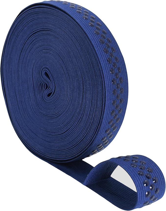 Mandala Crafts 1 Inch Elastic Silicone Gripper Tape for Clothing - 10 Yds Dotted Non Slip Elastic Band for Sewing - Navy Blue Silicone Elastic Straps Flat Stretchy Fabric Elastic Ribbon