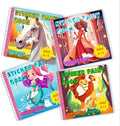 BulbaCraft 4Pcs Sticker Paint Books - Sticker Books by Number with Mermaids, Princesses, Animals and Horses - Coloring Activity