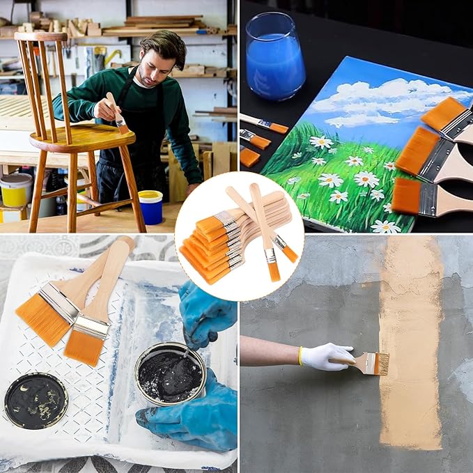 36-Piece Art Paint Brush Set - Versatile Flat Hake Brushes with Durable Nylon Bristles for Watercolor, Varnish, Ceramic and Pottery Painting - Perfect Assortment for Artists(1-12#)