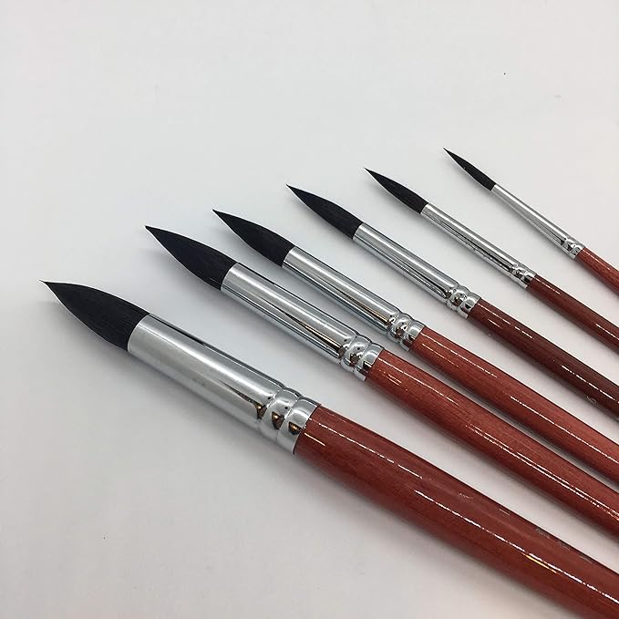 XDT#960 Round Watercolor Artist Paint Brush 6 Piece Set Medium Soft Mixed Goat Extra Long Handle #2#4#6#8#10#12, Mop Style Paint Brush for Watercolor & Acrylic & Oil