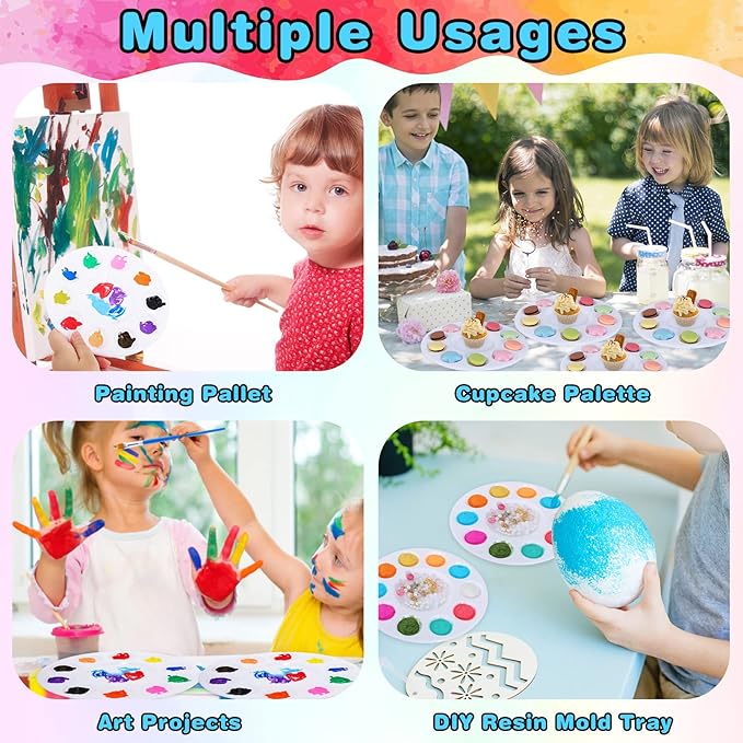 36Pcs Plastic Paint Palette, Round with 10 Wells & Central Reservoir, White, Perfect for Kids, Adults & DIY Crafts