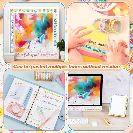 Janlaugh 24 Rolls Christian Washi Tape for Bible Journaling Gifts Bulk Religious Inspirational Scripture Supplies Cute Floral Bible Verse Washi Tape for Study Crafting Spring Gifts Favors