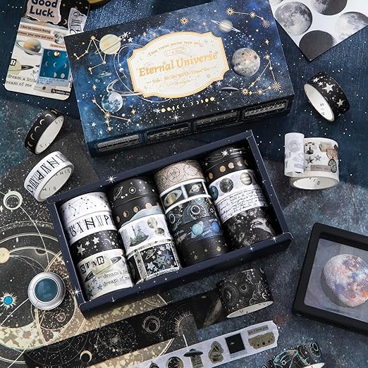 18 Rolls Celestial Washi Tape Set Galaxy washi Tape for Crafts and Journaling DIY washi Tape for journaling Decorative Tape for Scrapbook Scrapbooking Supplies