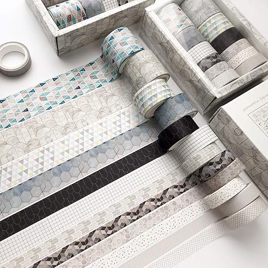 12 Rolls Washi Tape Set, Geometric Pattern Japanese Decorative Writable Washi Masking Tape for Scrapbook,DIY,Crafts,Gift