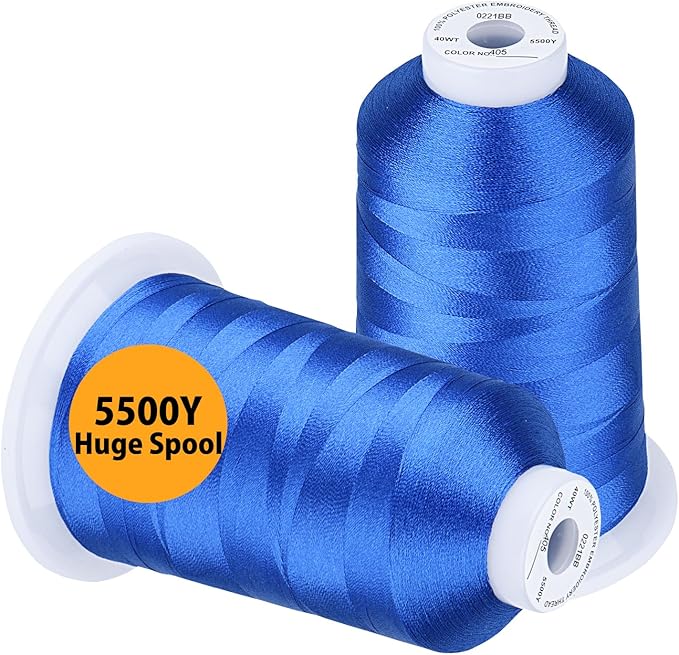 Simthread Embroidery Thread 5500 Yards Blue 405, 2 Huge Spools 40wt Polyester for Brother, Babylock, Janome, Singer, Pfaff, Husqvarna, Bernina Machine