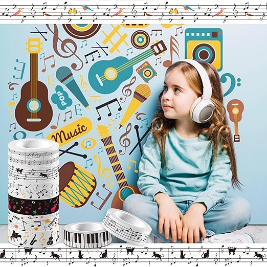 Music Washi Tape Set 12 Rolls,Musical Note Washi Tape Notes Guitar Piano Keys Washi Tape Decorative Paper Stickers Decorative Tape for Craft,Scrapbook,DIY,Gift Wrapping,Party Decor