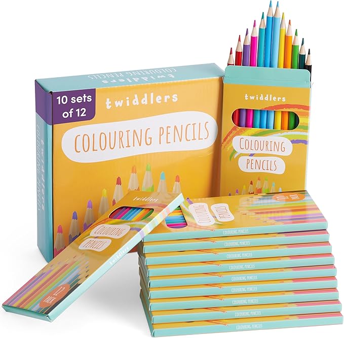 THE TWIDDLERS 10 Packs of Coloring Pencils, 12 Pencils Per Box, 120 Total - 7" Full Length Multipack Drawing Set School Supplies, Party Favors, Artist Sketching Pencils for Kids & Adults