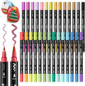28 Metallic Colors Dual Tip Acrylic Paint Markers, Brush Tip and Fine Tip Acrylic Paint Pens for Rock Painting, Ceramic, Wood, Canvas, Plastic, Glass, Stone, Calligraphy, Card Making, DIY Crafts