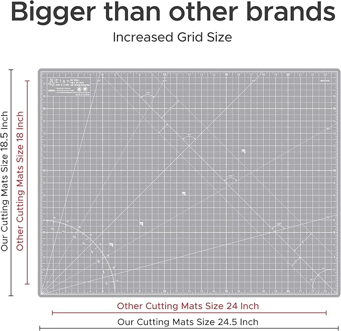 Elan Cutting Mat A2 Gray, Self Healing Cutting Mat 18x24 Inch, 5-Ply Craft Board Gray, Hobby Board for Crafts 18x24 Inch