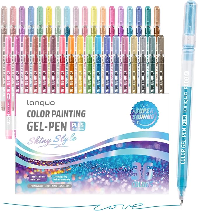 Glitter Gel Pens, 36 Pack Colored Pens for Black Paper & White Paper, 1.0mm Point Pens, Large Capacity Ink Pens for Coloring, Writing, Drawing, Journaling, Note Taking, Office, Home