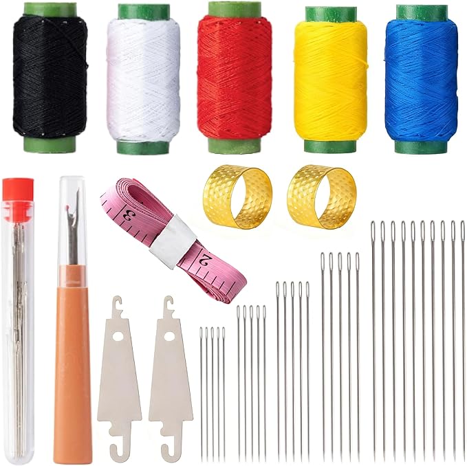 42 Pcs Sewing Tool Set, Big Eye Steel Sewing Needle Kit, Includes Needles, Threader, Ripper, Tape Measure & More, Complete Hand Sewing Set for Beginners, Craft Enthusiasts & Daily Use
