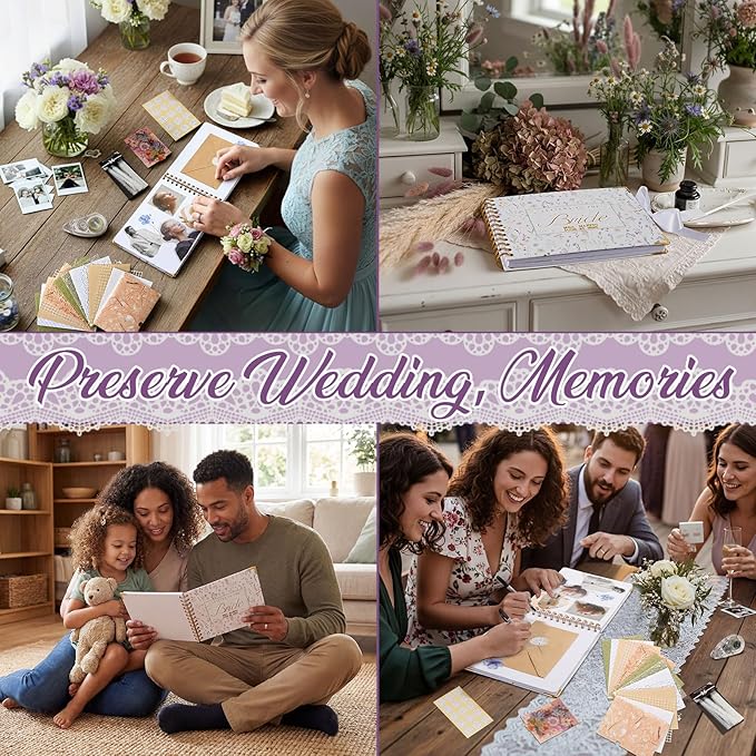 Humyoun 8.5 x 7 Inch Wedding Guest Book Letters to The Bride Scrapbook Wedding Memory Book Bridal DIY Blank Paper Scrapbook Photo Album Guest Sign with Pearl Stickers (133 Pcs,Wildflower)