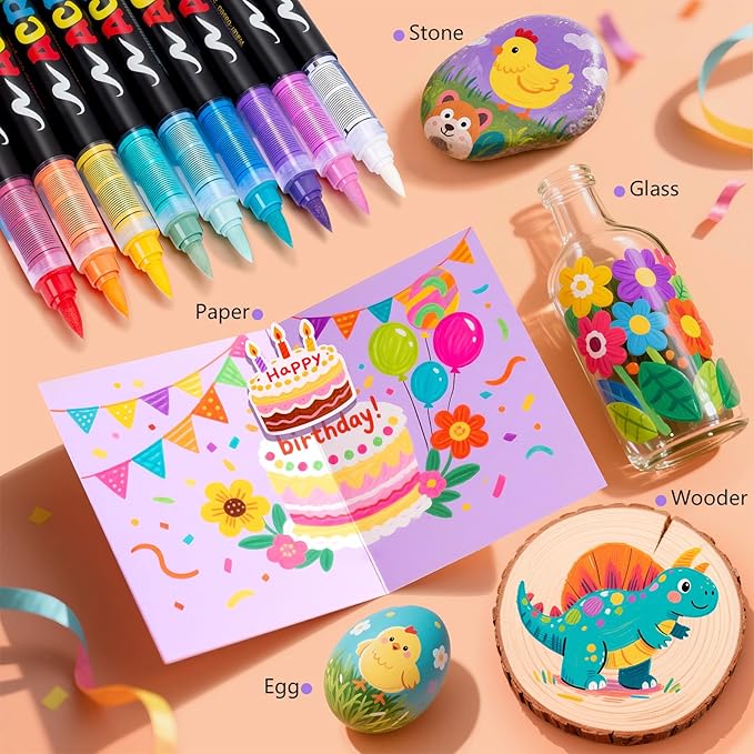 72 Colors Acrylic Paint Markers, Brush Tip Acrylic Paint Pens for Painting Rocks, Wood, Canvas, Glass, Fabric, Egg, Stone and DIY Crafts for Adults, Kids Art Supplies