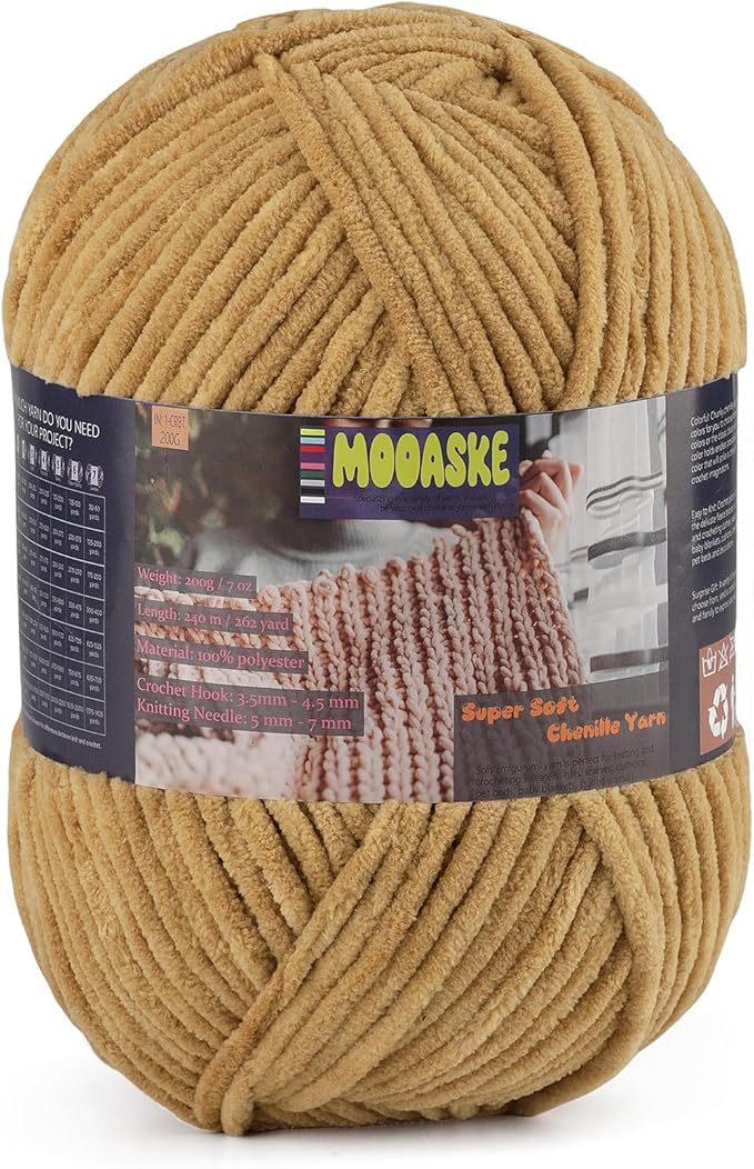 Fluffy Chenille Yarn for Crocheting - Baby Blanket Yarn for Knitting - Velvet Yarn for Amigurumi Crochet, Ultra Soft Yarns Weight Per Roll 200g/7oz, Length 240m/262yard