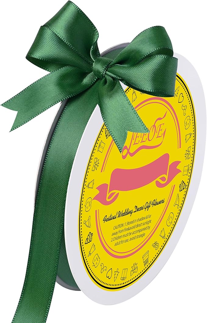 Double Face Forest Green Satin Ribbon 5/8 inch X 50 Yards Polyester Forest Green Ribbon for Gift Wrapping Very Suitable for Weddings Party Invitation Decorations and More