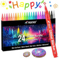 24 Colors Glitter Markers, 0.7mm Extra Fine Tip Sparkling Acrylic Paint Pens for Crafts, Adult Coloring, and DIY Projects on Paper, Rock, Wood, Glass and Fabric