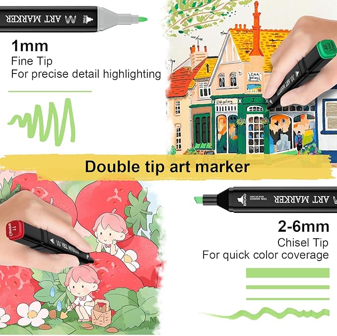 Alcohol Markers Set, 72 Colors Dual Tip Art Marker for Kids Sketching Adult Coloring, Permanent Drawing Marker with Case and Holders