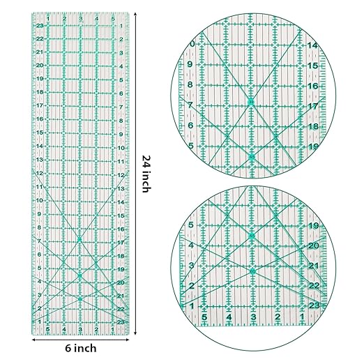 MANUFORE Quilting Ruler 6” x 24” Sewing Acrylic Ruler Anti-Slip Metric Ruler DIY Quilting Tools with Clear Printed Lines for Precise Cutting