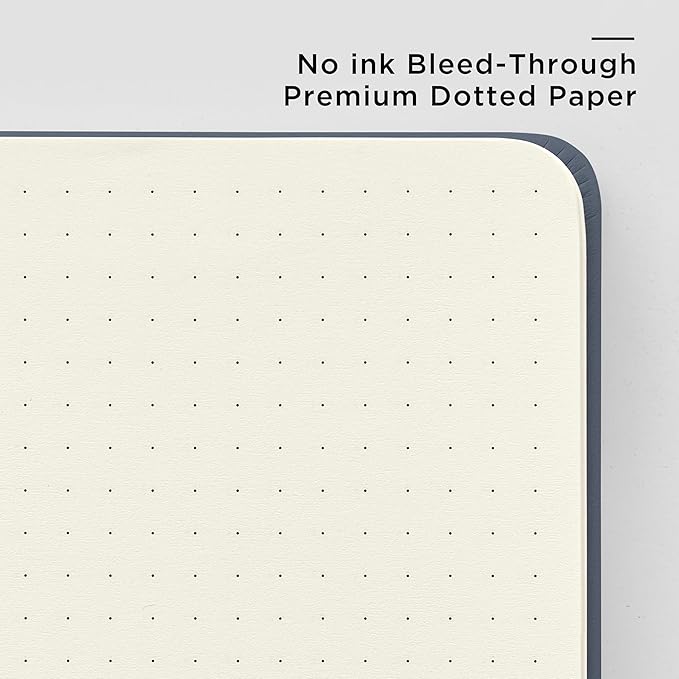 &And Per Se Dotted Journal Notebook, A5 Hardcover Leather Bullet Dotted Journal, 160 Pages 100 gsm Thick Paper, 3 Sheets of Stickers Included - 5.7'' x 8'' (Dark Blue)