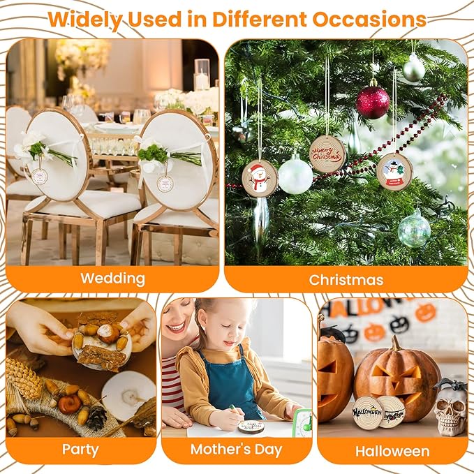 30Pcs 1.2"-3.1" Unfinished Natural Wood Slices, Round Wood with Tree Bark Discs Circles Cookies for DIY Arts & Crafts, Coaster, Christmas Ornaments, Rustic Wedding Decoration