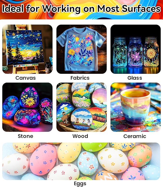 64 PCS Classic & Pastel & Metallic & Glow in the Dark Acrylic Paint Set with 12 Brushes, 2 Knives & Palette, 48 Colors Art Craft Paint for Beginners, Canvas Ceramic Rocks Wood Painting Kit Art Supplies