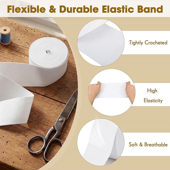 EBOOT 1 Pcs Elastic Spool (3 Inch X 10 Yard,White)
