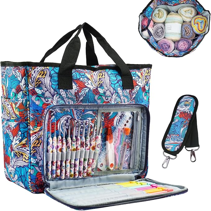 Mdoker Knitting Bags and Totes Organizers Large Crochet Bag Lightweight Yarn Bags for Travel Yarn Storage Organizers for Crochet Hooks,Yarn,Knitting & Crochet Supplies(Retro)