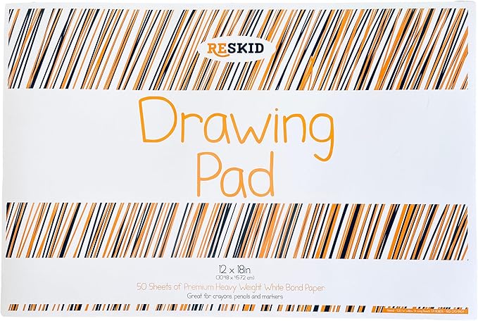 Reskid Drawing Paper Pad (12 x 18 inches) - 50 Sheets, 2-Pack Coloring Art Pads, Sketch (12x18 (2PACK))
