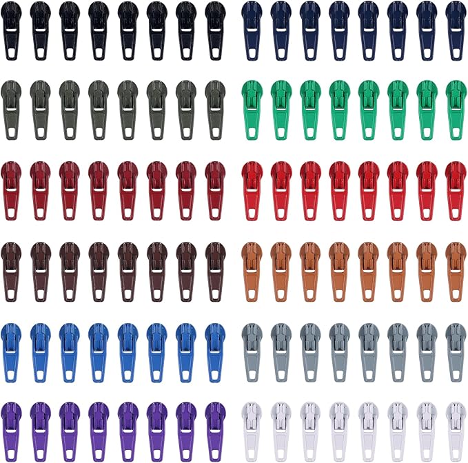 DOITEM 96Pcs Zipper Repair Kit: 3# Zipper Pull Rescue Kit for Clothing, Jackets, Purses, Luggage (12 Colors)