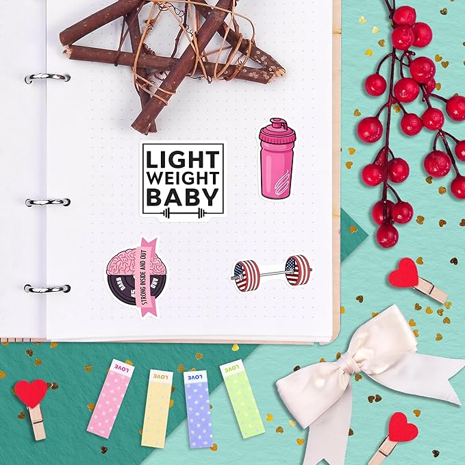 100Pcs Weightlifting Stickers for Water Bottle, for Laptop - Weightlifting Gifts, Party Supplies - Workout, Gym Stickers - Gift for Women & Men