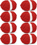 Inhand 8 Pack Chunky Chenille Yarn for Crocheting–30.6 Yards, 7.7oz, Soft Fluffy Thick Yarn, Gifts for Women/Grandma Birthday Christmas Unique, Hand Knitting for Blankets & DIY Crafts (Red)