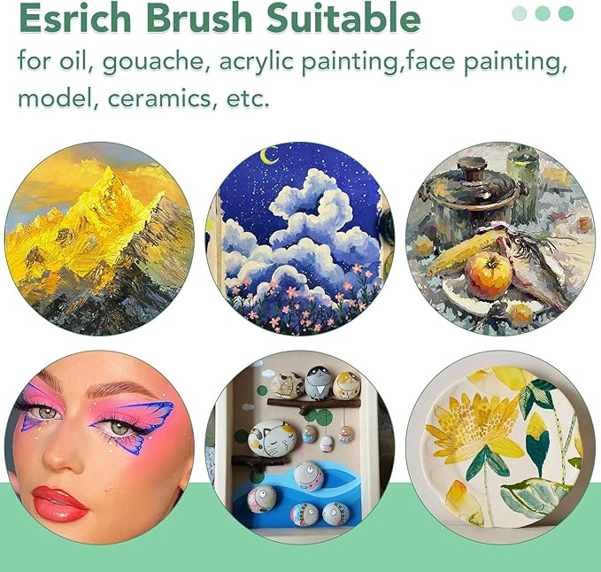 ESRICH Paint Brushes Set, 8 Packs 80 Pcs Acrylic Paint Brush Set, Acrylic Oil Watercolor, Face Nail Art, Miniature Detailing, Rock Painting, Painting Artist Professional Kits(Green) ﻿