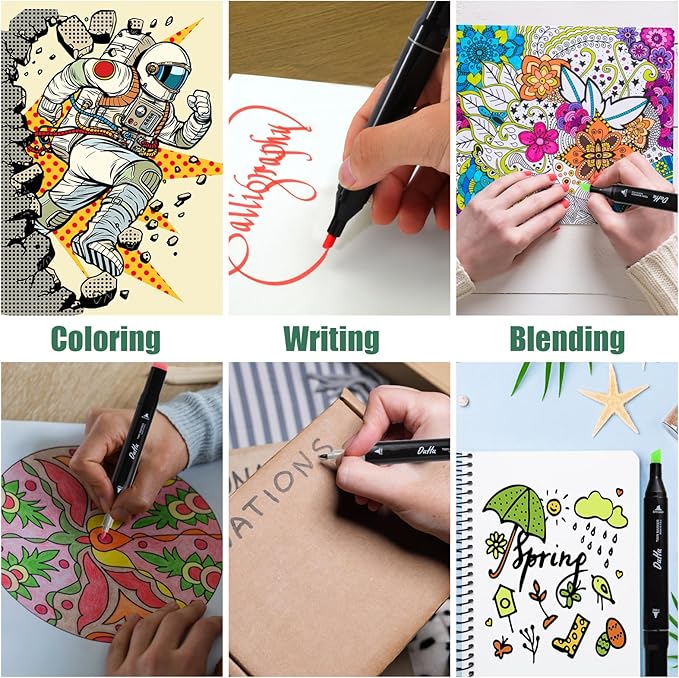 100 Colors Alcohol Markers Set, Dual Tips Blender Art Markers for Drawing Sketching Coloring Artist Pens and Underlining, Professional Permanent Sketch Markers for Kids Adult Coloring