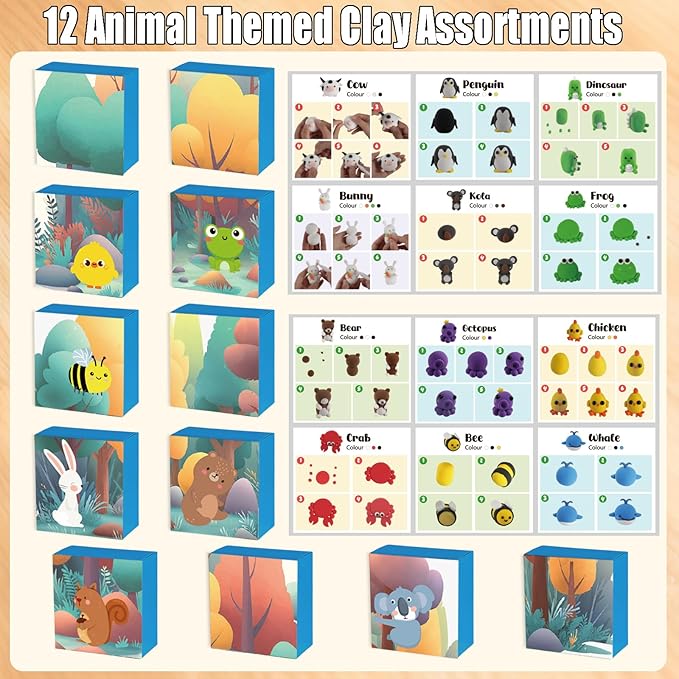 Christmas Air Dry Modeling Clay for Kids, Polymer Clay Kit Super Light & Soft DIY Play Dough Animals Crafts Set, Creatibles Art and Crafts Christmas Gifts for Beginners Kids Boys Girls