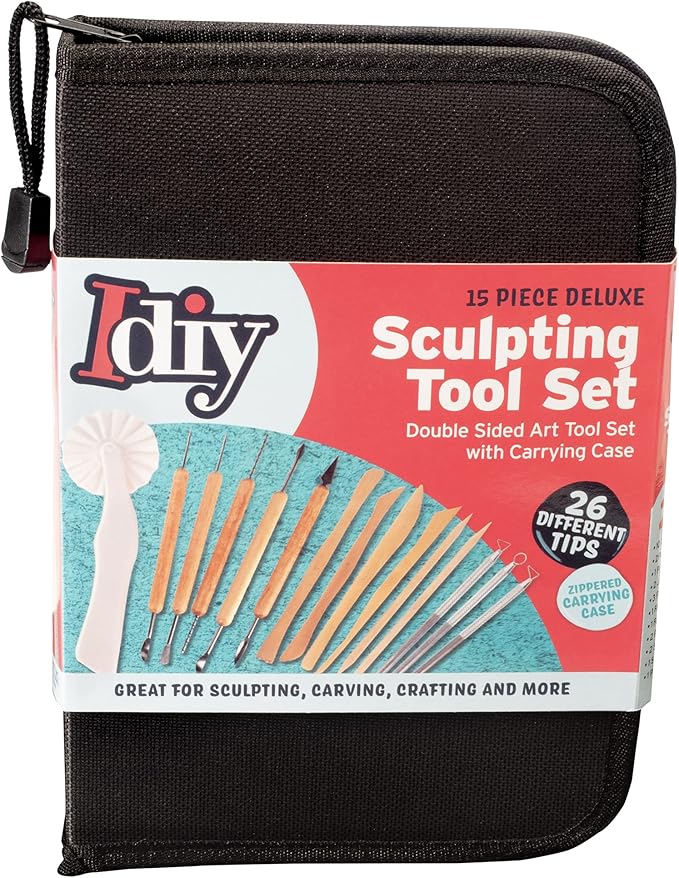 Pottery Tool Starter Kit- 15-Piece 26-Tool Beginner's Clay Ceramics Modeling Carving Sculpting Set- Arts & Crafts School Project, w Carrying Case, Birthday Gift for Kids, Holiday Gift Set for Artists