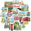 Navy Peony Bustling London Travel Stickers (28pcs) - Gouache Style, English-Themed Vacation Decals for Journals, Scrapbooks, Luggage, Water Bottle
