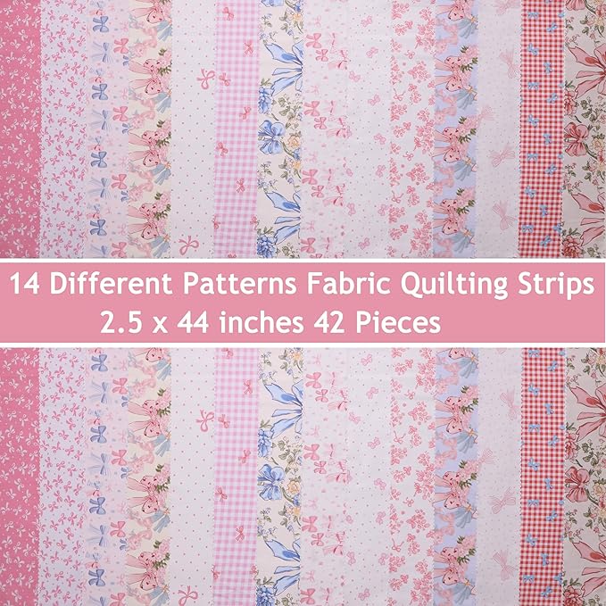 Hanjunzhao Bow Jelly Rolls for Quilting Clearance, 42 Strip 2.5" x 44" Jelly Roll Fabric, Soft Cotton Fabric Strips for Blanket, Rug, Gift Wrapping, Hair Band & Holiday Valentine Party Décor, Bows