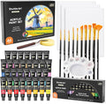 Shuttle Art 46 Pack Acrylic Paint Set, 30 Colors Acrylic Paint with 10 Brushes 3 Canvas 1 Knife Palette Sponge, Complete Painting Set for Kids, Adults, Beginners, Painting Wood, Ceramic