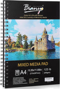 Bianyo Mixed Media Paper Pad, A4 (8.26" X 11.69"), 60 Sheets/Each, 123 LB/200 GSM, Pack of 1 Pad, Spiral-Bound Pad, Ideal for Wet & Dry Media Like Art Marker, Watercolor, Acrylic, Pastel, Pencil