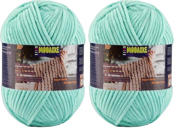 2 Skeins Fluffy Chenille Yarn for Crocheting - Baby Blanket Yarn for Knitting - Velvet Yarn for Amigurumi Crochet, Ultra Soft Yarns Total Weight 400g/14oz, Total Length 480m/524yard