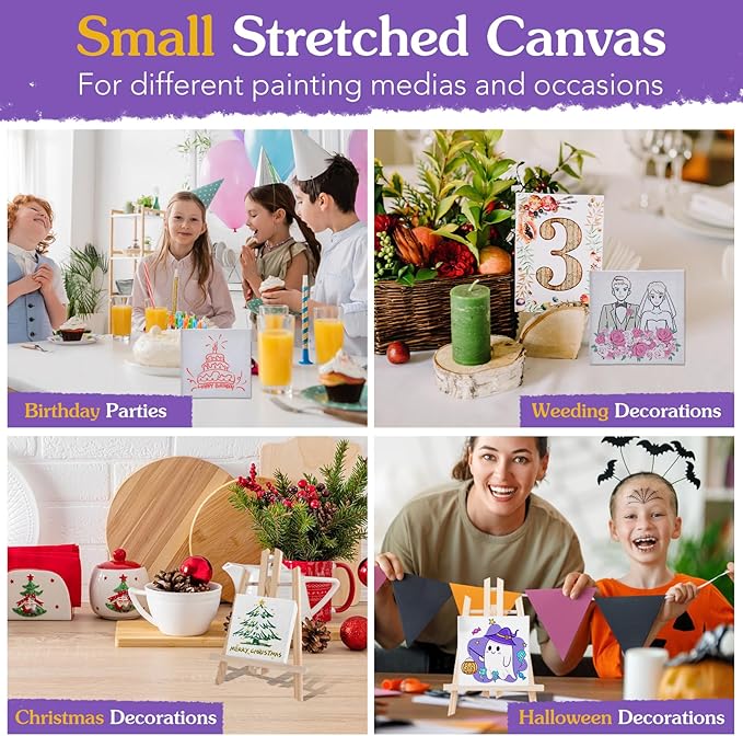ESRICH Mini Canvases for Painting, Mini Canvas Bulk 200 Pack 2.4x2.4In, 2/5In Profile Small Square Canvas, Blank Canvases are Great for School Projects and Kids Birthday Parties, Home Decor Project.