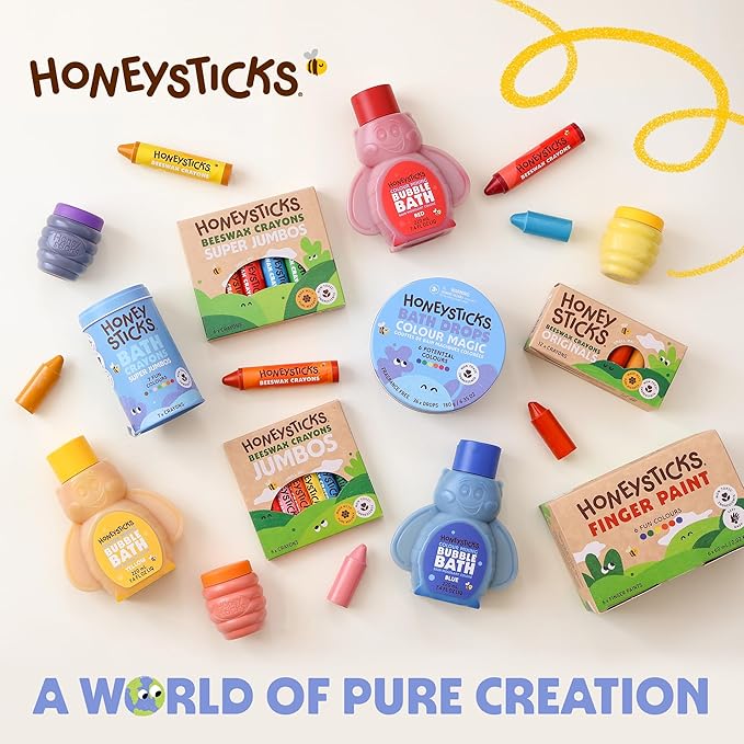 Honeysticks Jumbo Triangle Colored Pencils (12 Pack) - Preschool Pencil with Non-Toxic Beeswax Core, Large Triangular Shape, Easy Grasp, Bright Colors, Toddler Coloring and Drawing, Kids 1-3, 2-4, 3-5