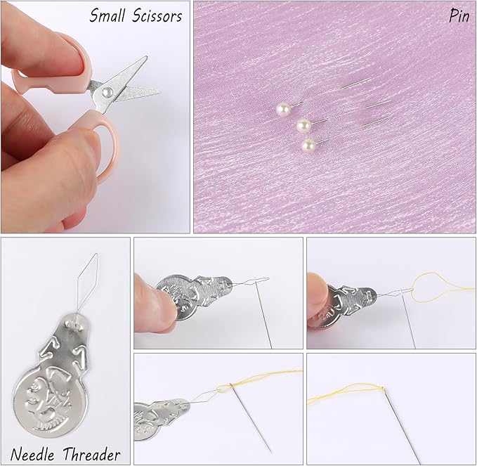 MIDELONG Heart Shaped Portable Travel Sewing Repair Kit - Mini Box with Threads, Scissors, DIY Hand Sewing Needles, Pink
