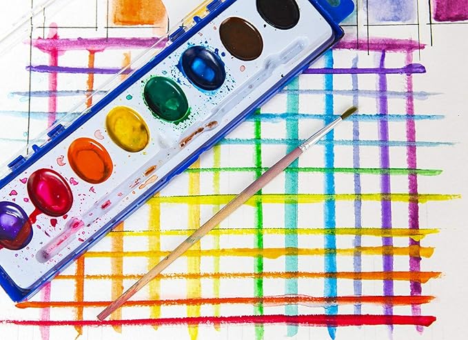 Color Swell Bulk Watercolor Paint 10 Pack with Wood Brushes 8 Washable Water Colors for Kids, Classrooms, Parties, All Ages